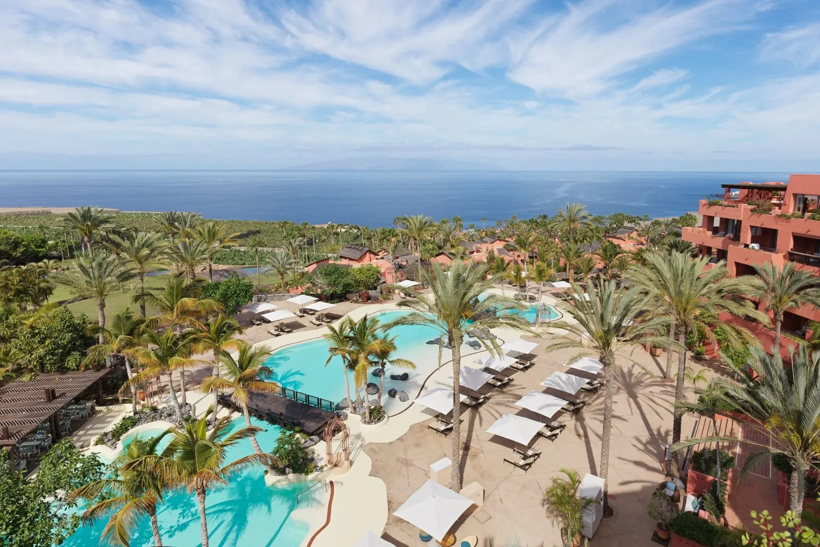 The Ritz-Carlton Tenerife, Abama: The resort and its pools from above