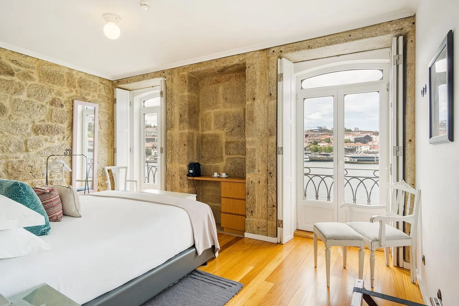 1872 River House: A bedroom in the old stone walls