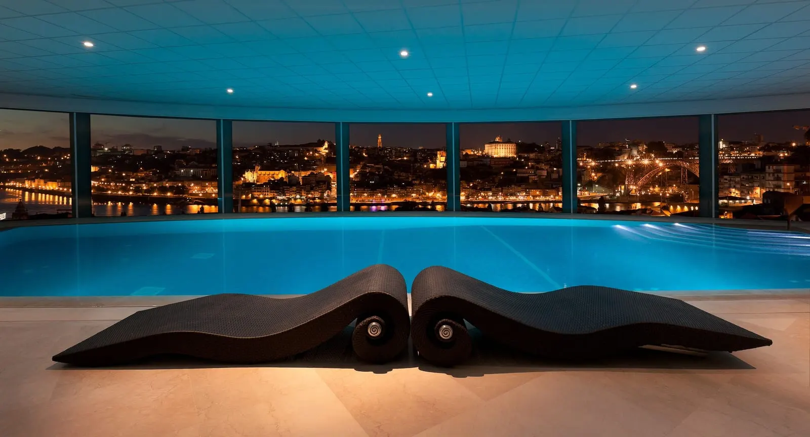 The Yeatman: The indoor pool at night